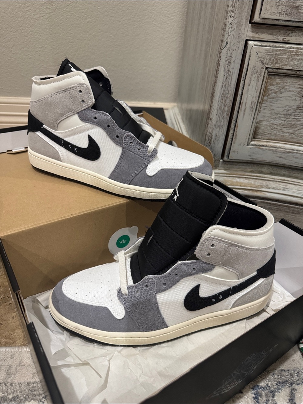 Jordan High-Top Sneakers in Black, White & Gray